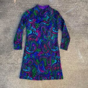 Vintage 60s Mod Paisley Wool Dress